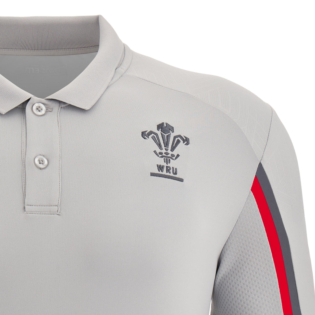 Macron Wales WRU 22/23 Mens Travel Player Poly Tech Rugby Polo