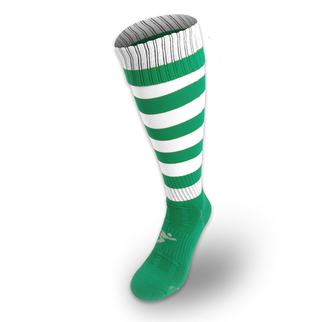 Precision Training Kids Hooped Green & White Socks