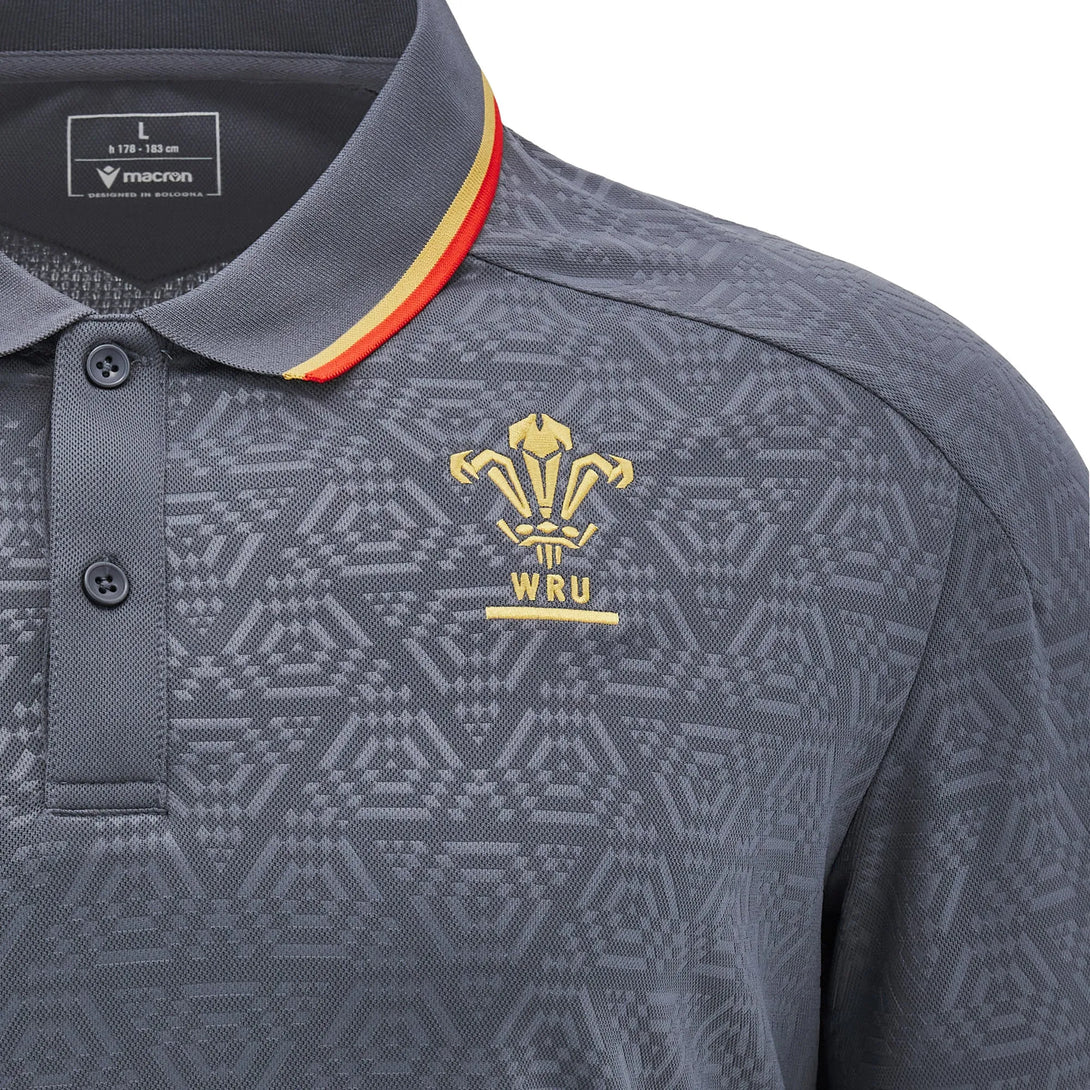 Macron Wales WRU 2024/25 Six Nations Adults Travel Rugby Poly Polo 